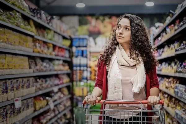 Lady Shopping, browsing supermarket isle