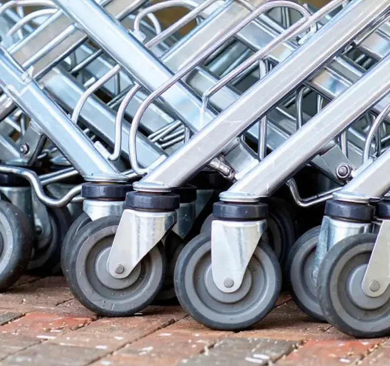 trolley wheels in a row